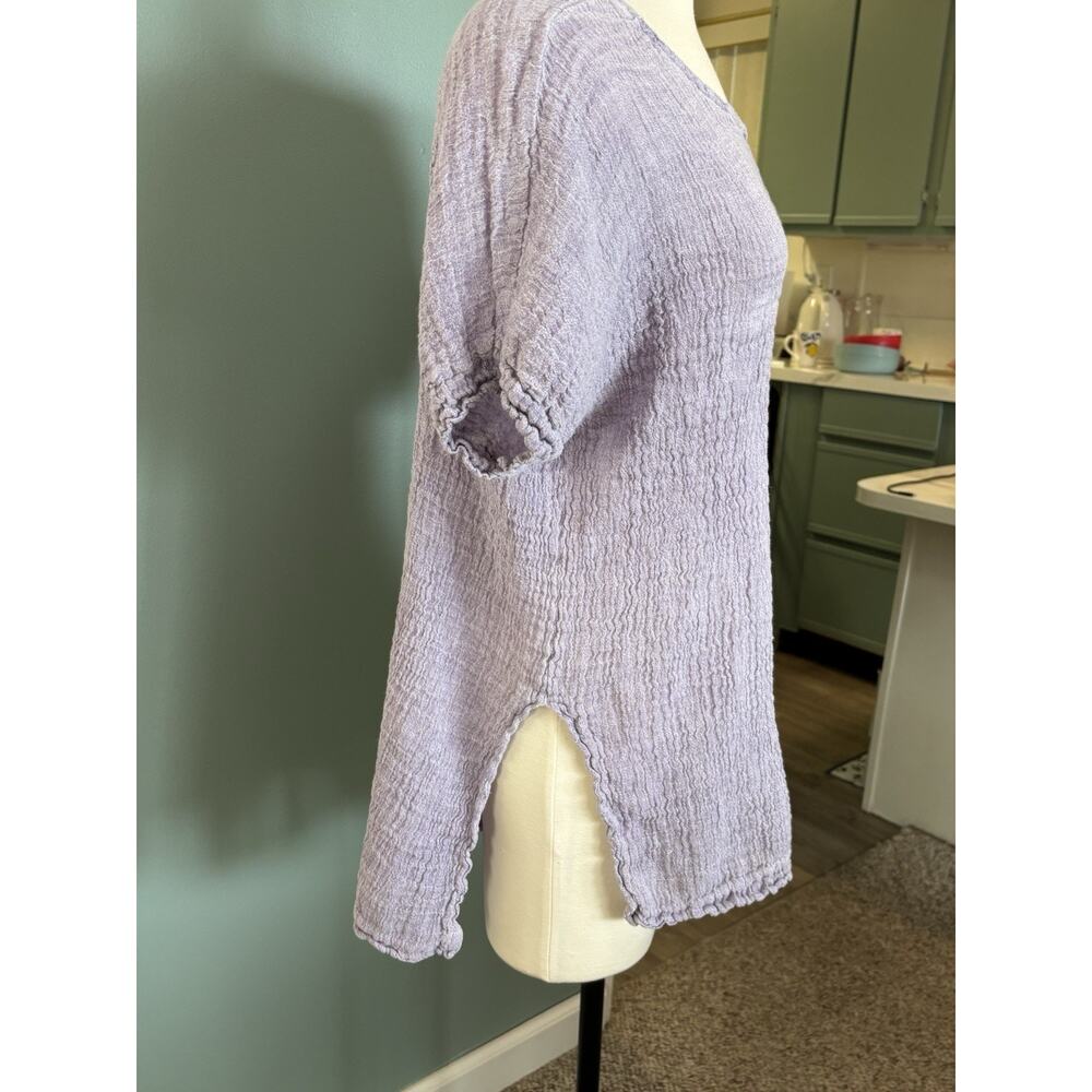 EILEEN FISHER Women’s Scoop Neck Short Sleeve Solid Purple Linen Tunic L - Picture 3 of 5